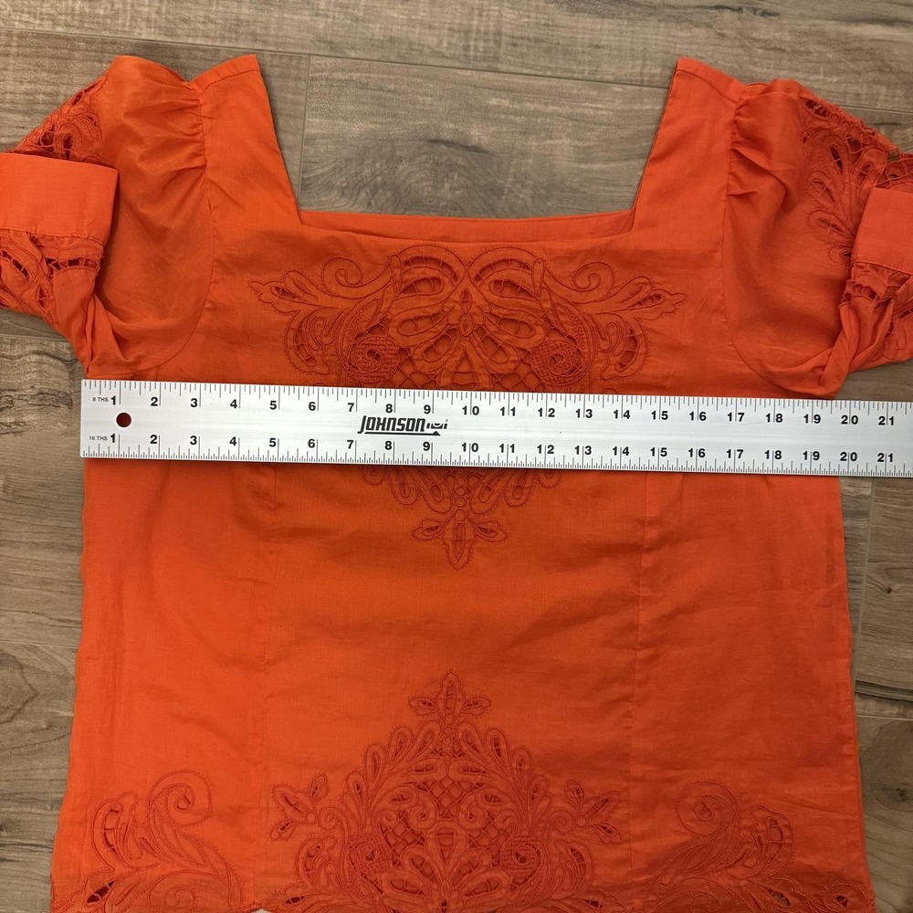 By Anthropologie Blouse Womens Small‎ Orange Embroidery Cutwork Peasant Bohemian - Picture 7 of 9